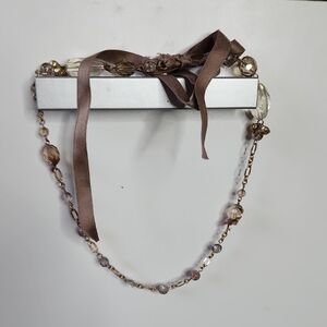Elegant Brown Beaded Necklace with Ribbon